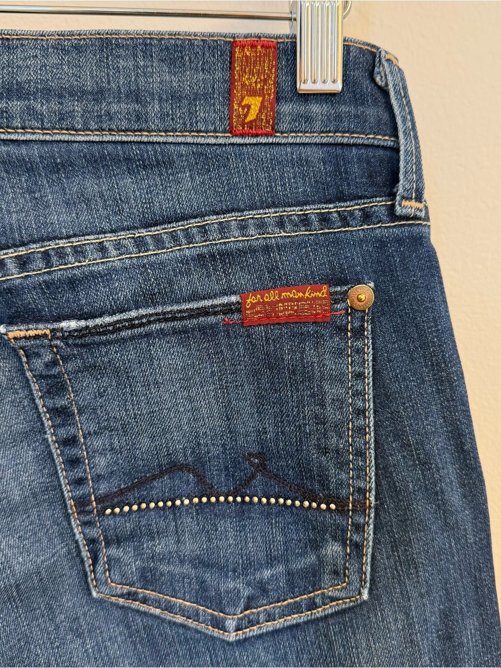 7 For All Mankind Dark Blue Bootcut Jeans with Studded Back Pockets - Picture 3 of 9
